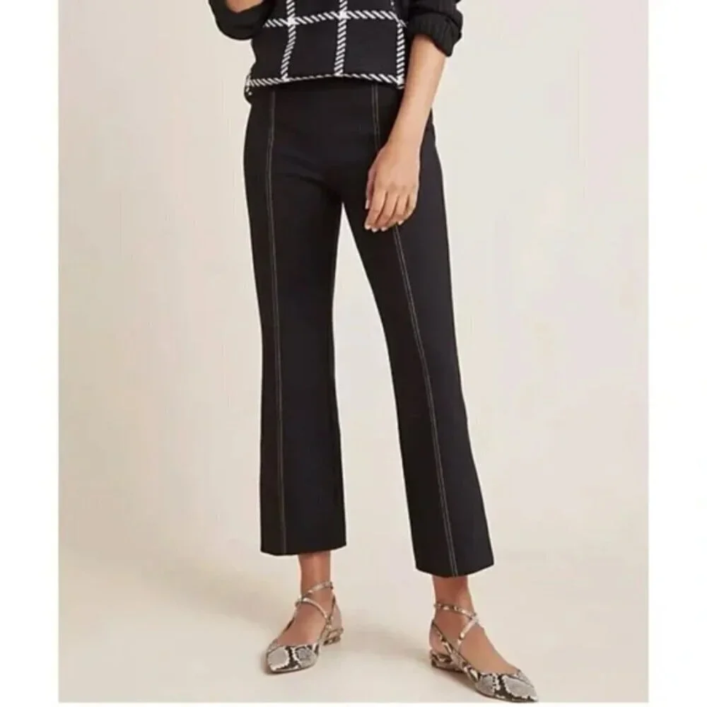 Anthropologie Essential Crop Flare Pants Size Small Black Pull On Work Office